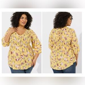 Torrid 2X Challis Spring Floral Smocked 3/4 Sleeve Prairie Cottagecore Bohemian